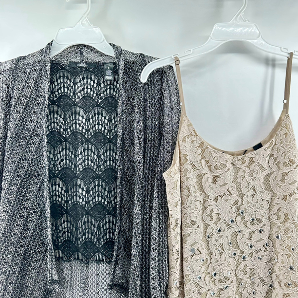 BKE Boutique 2-PC Sequin Lace Cardigan Kimono & Camisole Tank Top Set WOMENS S - Picture 2 of 11